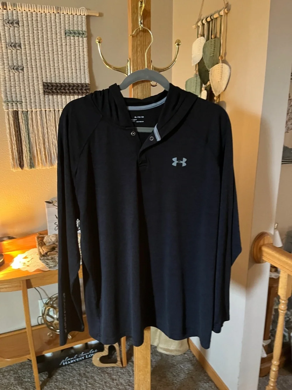 Under Armour Men’s Black Hooded Pullover with Gray Logo - Picture 1 of 5